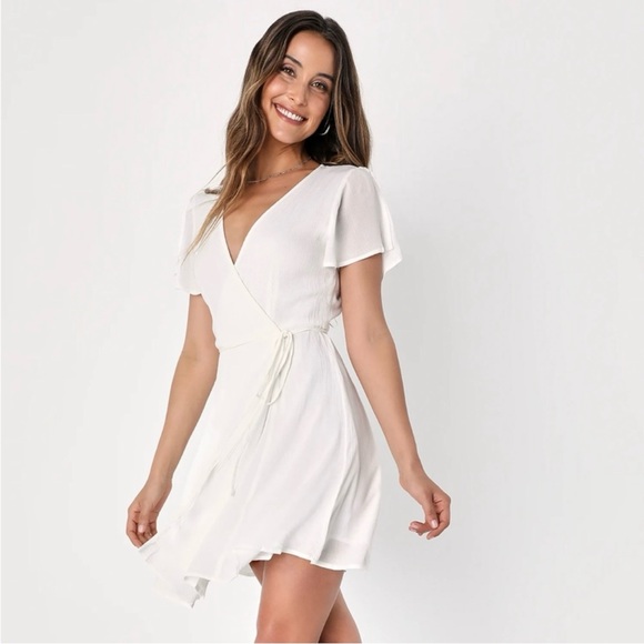 Lulu's Harbor Point White Wrap Mini Dress - Picture 1 of 5